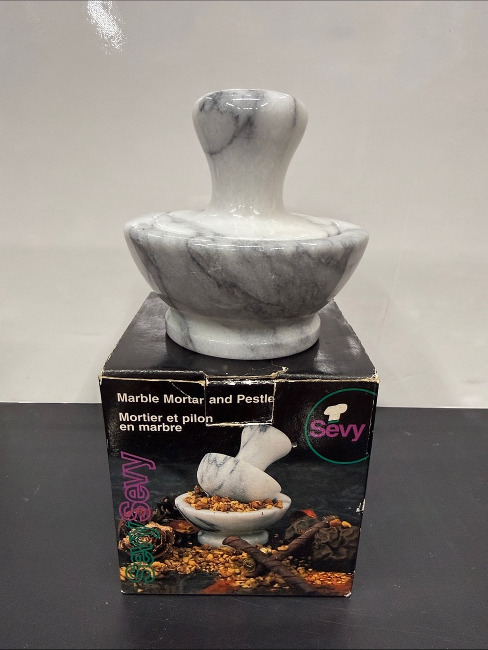 White & Gray Marble Mortar and Pestle
